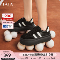 他她(TATA)厚底复古德训鞋女棕色加绒休闲板鞋2024春季DWEW1AM4 黑/白(单里) 37