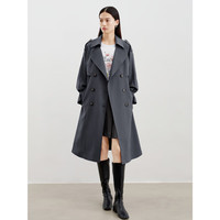 玖姿·安娜蔻经典廓形工装风驳领腰带肩章X型风衣女2024春季 深灰 S