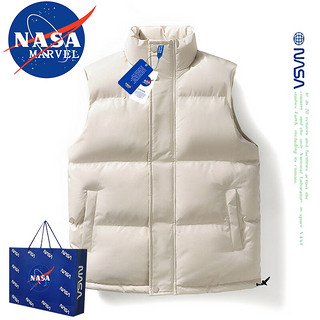 NASA MARVEL棉衣马甲男装面包服棉衣无袖马甲加厚保暖立领款 黑色 XL XL（120斤-140斤）