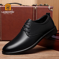 LAORENTOU 老人頭 老人头(LAORENTOU)皮鞋男商务正装鞋头层牛皮系带透气耐磨防滑男鞋子 A30303 黑 41