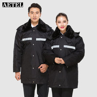 AETEL 保安棉服大衣男女款冬季加厚棉大衣多功能黑色军大衣防寒服外套可现做logo YGC 8820中长反光款 180