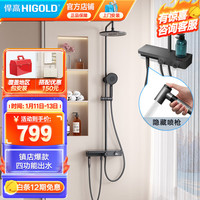 悍高（HIGOLD）淋浴花洒套装 四功能置物增压喷枪洗澡沐浴易洁顶喷 四功能置物花洒-枪灰色