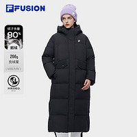 FILA FUSION斐乐潮牌长款羽绒服女冬季时尚休闲连帽外套 正黑色-BK 155/76A/XS