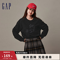 Gap男女装冬季2023LOGO宽松学院风长袖T恤841257运动上衣 黑色 175/96A(L)亚洲尺码