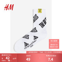 H&M男士袜子冬季柔软舒适细密针织潮流保暖印花罗纹中筒袜1072353 白色/The Beatles078 25-26