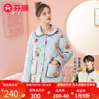 FENTENG 芬腾 睡衣女秋冬夹棉加厚翻领长袖开防静电小熊亲子家居服睡衣套装 浅兰 S