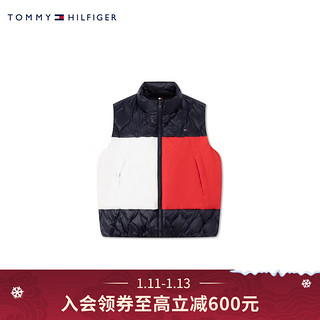 TOMMY HILFIGER 童装男休闲拼色鸭绒绗立领羽绒背心TH2342003 藏青红白拼色001 6/120cm