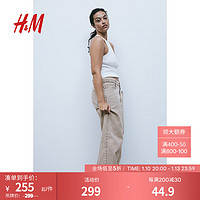 H&M女装裤子柔软宽松舒适直筒中腰牛仔裤5袋式1152458 米色 155/60A