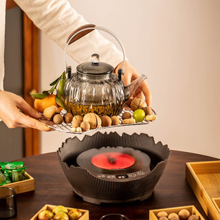 瓷牌茗茶具围炉煮茶家用室内烧烤套装电陶炉煮茶器加厚耐热玻璃煮茶壶 《半月》电陶炉+烤网