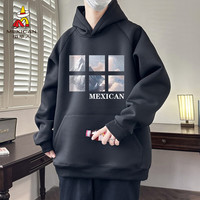 稻草人(MEXICAN)卫衣男春秋潮牌宽松休闲连帽衫男士百搭时尚印花上衣服 黑色 2XL