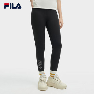 FILA【龘龘龙】斐乐官方女针织打底裤2024春季新款瑜伽裤紧身裤 正黑色-BK 1