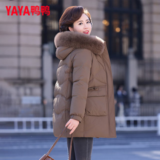 鸭鸭羽绒服鸭鸭（YAYA）装羽绒服女中长款冬季中老年狐狸毛领保暖外套XD 咖啡色 180/100A(XXXL)