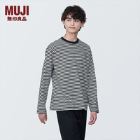 無印良品 MUJI(無印良品 ) 男式 天竺织 圆领长袖T恤 男士 打底衫 男款 AB1MLA4S 黑色条纹 XL (180/104A)