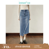 茵曼（INMAN）设计感不规则分割牛仔半身裙2024春女装直身显瘦长裙 牛仔蓝 M