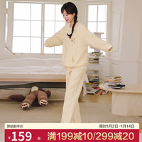 米度丽月子服春秋纯棉产后哺乳睡衣女秋冬款喂奶家居服 奶油黄 L