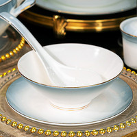 颜来骨瓷餐具北欧风米饭碗家用吃饭碗金边釉中彩景德镇陶瓷小汤碗 渐变灰斗笠6.5英寸面碗