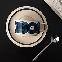 SUCCOHOMEWAREvintage中世纪复古风陶瓷咖啡杯 家用文艺中古风咖啡杯碟勺整套装 海葵蓝咖啡(一杯一碟一勺)