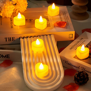 天颛电子蜡烛求婚浪漫仿真LED灯表白创意装饰惊喜布置 暖黄心形电子蜡烛-24个 （带1201