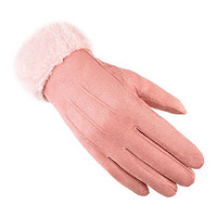FOURDATRY 冬季成人保暖手套女加绒加厚毛口保温开车骑行运动触屏手套 粉色 均码