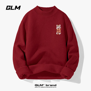 GLM 森马集团品牌新年毛衣男冬季酒红色中国风针织衫本命年半高领上衣 酒红/JGL有龙则灵X XL（130-160斤）