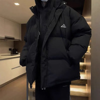 OEMG 日系立领棉服外套男女秋冬季潮牌宽松百搭装面包服加厚棉衣 黑色 XL