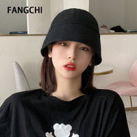 Fangchi 渔夫帽女秋冬韩版百搭潮日系水桶帽圆脸防晒遮阳显脸小众盆帽 DYM-402贴标款 黑色 可调节(55-58cm)