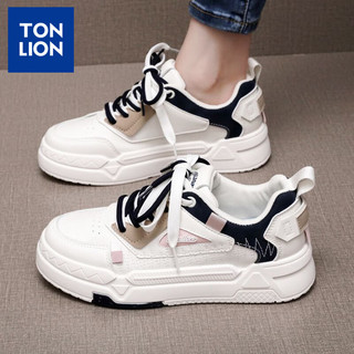 唐狮（TonLion）女鞋秋冬季厚底鞋子女百搭休闲小白鞋女士增高运动板鞋 白粉37 37码