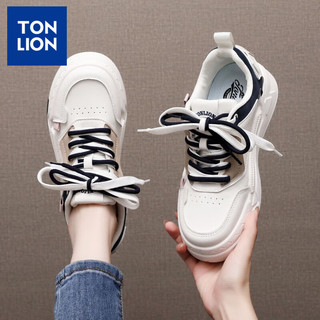 唐狮（TonLion）女鞋秋冬季厚底鞋子女百搭休闲小白鞋女士增高运动板鞋 白粉37 37码