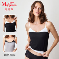曼妮芬时尚撞色固定杯垫吊带背心女士舒适内搭打底内衣20400319 020黑色 165/90