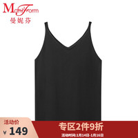 曼妮芬舒适打底背心可外穿小衫女士百搭v领无痕内穿吊带20400359 020 黑色 160/88A