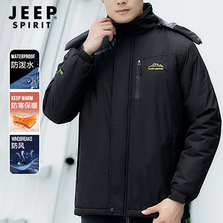 Jeep 吉普 冲锋夹克男冬季抓绒防风防水登山服户外可拆卸防寒外套男4116 黑色（男款） 5XL/195男