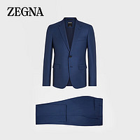 杰尼亚（Zegna）工装蓝色配蓝色格纹 15milmil15 羊毛Tailoring西装