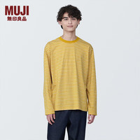 無印良品 MUJI(無印良品 ) 男式 天竺织 圆领长袖T恤 男士 打底衫 男款 AB1MLA4S 烟熏黄色条纹 L (175/100A)