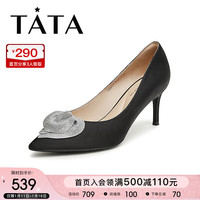 他她(TATA)2024春商场同款时尚尖头细跟女单鞋新款7DDT1AQ4 黑色 39