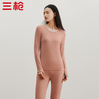 三枪保暖内衣桑蚕丝男女秋衣秋裤丝绒棉圆领抗菌加厚加绒高弹套装 皮粉(女) XXL