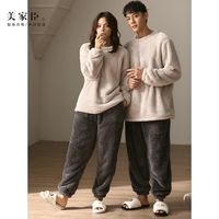 美家臣 珊瑚绒睡衣女秋冬加绒加厚卡通宽松保暖法兰绒家居服套装男士