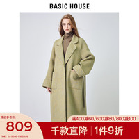 百家好 毛呢外套女西装领双面呢羊毛大衣 草绿 M