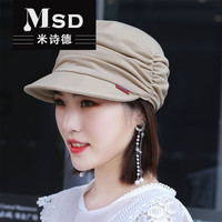 米诗德(MISHIDE)中年女式春秋季薄款帽子显脸小平顶帽大头围帽时尚布帽 C-15米色 有松紧 均码