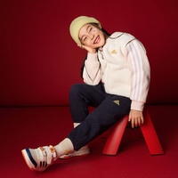阿迪达斯 adidas儿童鞋新年款运动休闲鞋皮面魔术贴小大童小白鞋IH3098