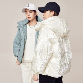 A21女装羽绒服时尚印花可拆帽宽松羽绒外套