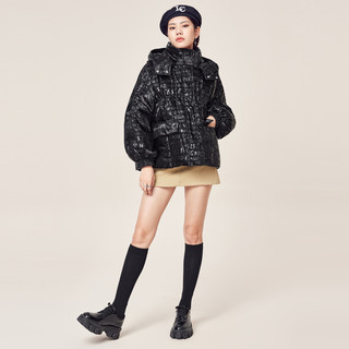 A21女装羽绒服时尚印花可拆帽宽松羽绒外套
