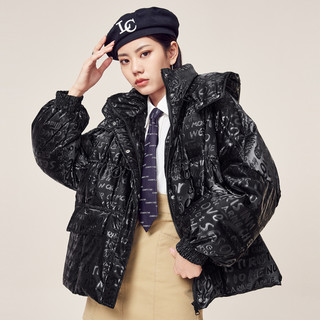 A21女装羽绒服时尚印花可拆帽宽松羽绒外套