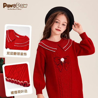 Paw in Paw PawinPaw小熊童装20女童双层翻领装饰蝴蝶结连衣裙 Red红色/20 140