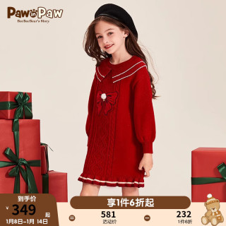 Paw in Paw PawinPaw小熊童装20女童双层翻领装饰蝴蝶结连衣裙 Red红色/20 140