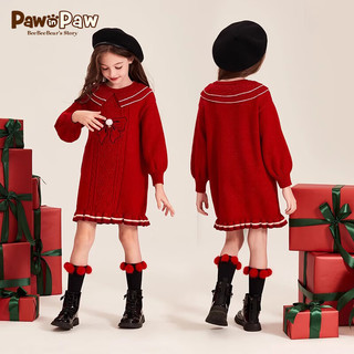 Paw in Paw PawinPaw小熊童装20女童双层翻领装饰蝴蝶结连衣裙 Red红色/20 140