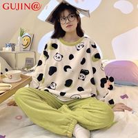 古今 GUJIN@女士睡衣珊瑚绒加厚家居服秋冬法兰绒加绒保暖甜美两件套装