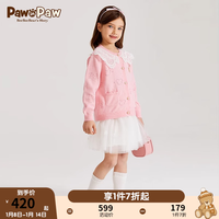PawinPaw卡通小熊童装2024年春季新款女童针织开衫外套 粉红色/25 1