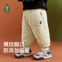 阿米拉(AMILA)啊咪啦童装男童女童宝宝绣花圣诞百搭保暖儿童棉裤 米色 100cm