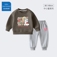 迷你真维斯 MINI JEANSWEST迷你真维斯女童秋装套装2023小童卫衣儿童洋气女宝宝秋季衣服 【春秋套装】烟灰色花朵兔+灰色 80（有肩扣，可开档）