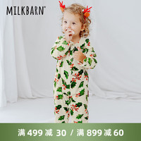 Milkbarn婴儿中开扣连体服宝宝长袖哈衣爬服婴童秋冬童装 圣诞红莓 73cm(6-12m)
